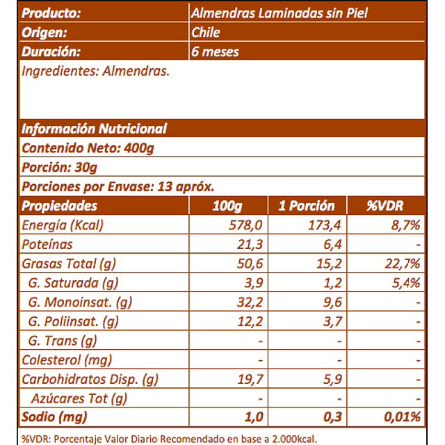 Almendras laminadas sin piel GRANEL WEB 500GR 