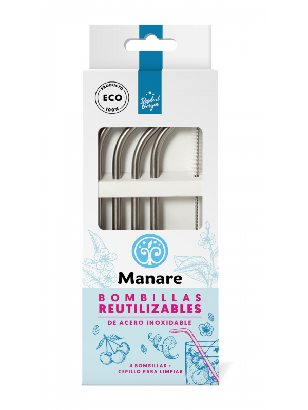 BOMBILLA DE ACERO INOXIDABLE PLATA MANARE 4 UNIDS