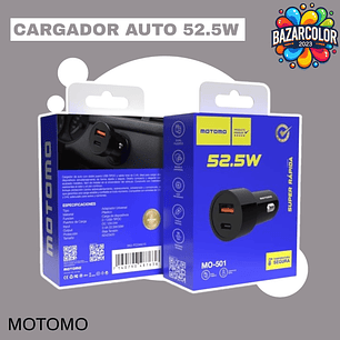 Cargador de auto Motomo MO-501 con puertos USB-A y USB-C 52,5 W