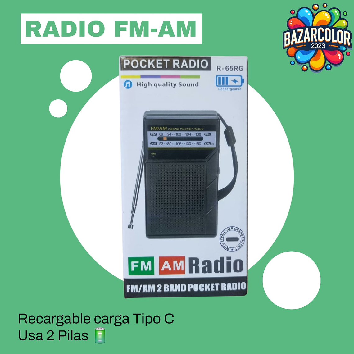 RADIO AM FM PILAS AAA Y CARGA TIPO C 1