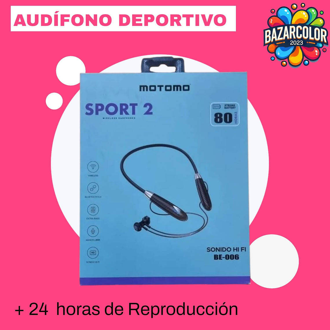 Audífonos deportivos inalámbricos Motomo Sport 2 BE-006.  1