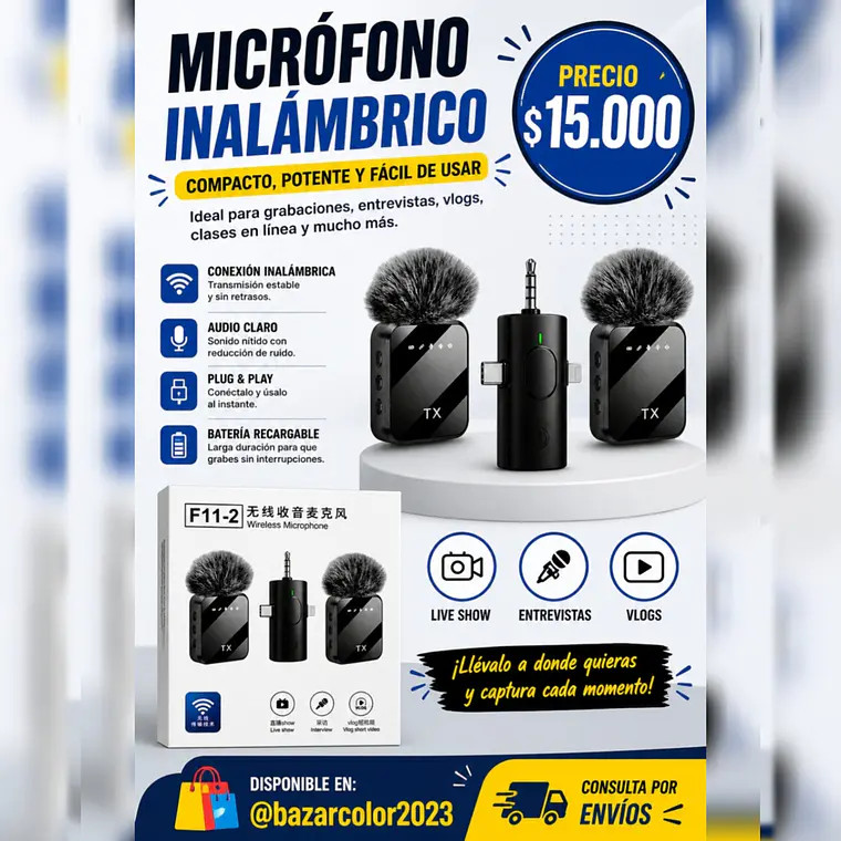 Micrófono Inalámbrico doble para Iphone y Android 1