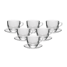 Set 6 tazas de cafe espresso de vidrio transparente de 120 ml con platillos