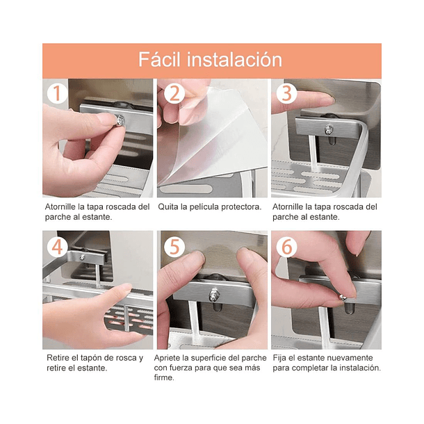 Repisa De Aluminio Para Ducha Organizadora Adhesiva 6