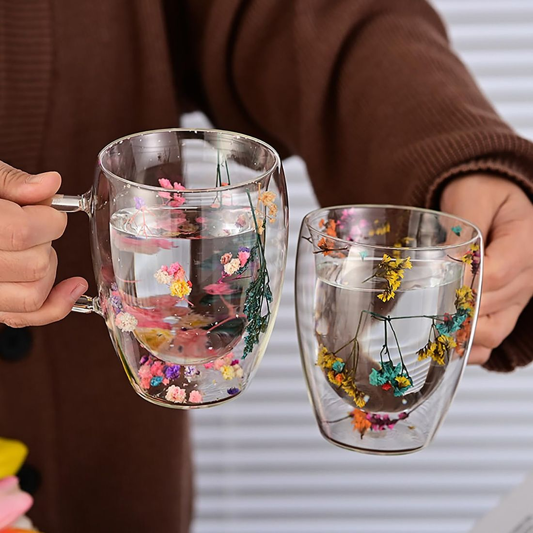 Set 2 Tazas Mug Doble Pared Con Flores Eternas 350ml 6