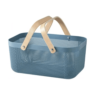 Canasto Metálico Decorativo Con Mango de Madera Rectangular - Azul