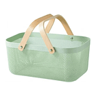 Canasto Metálico Organizador Rectangular Con Mango de Madera Verde Agua 1