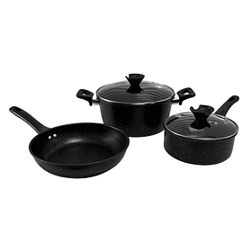 Bateria De Cocina Antiadherente 5 Piezas Hierro Fundido Granito