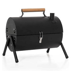 Parrilla De Carbón Portátil Bbq 2 En 1 Ahumador Negra Para Camping Terraza