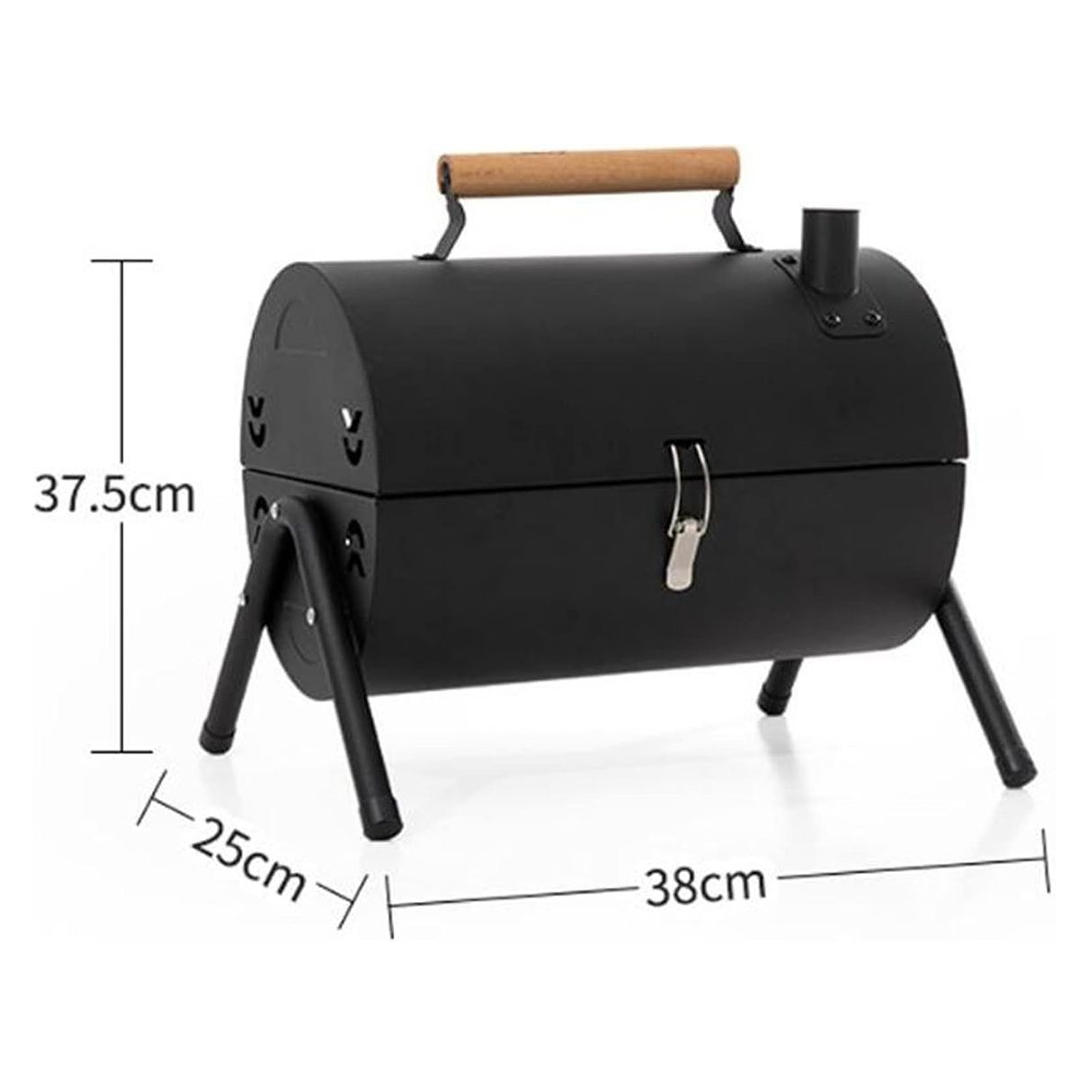 Parrilla De Carbón Portátil Bbq 2 En 1 Ahumador Negra Para Camping Terraza 5