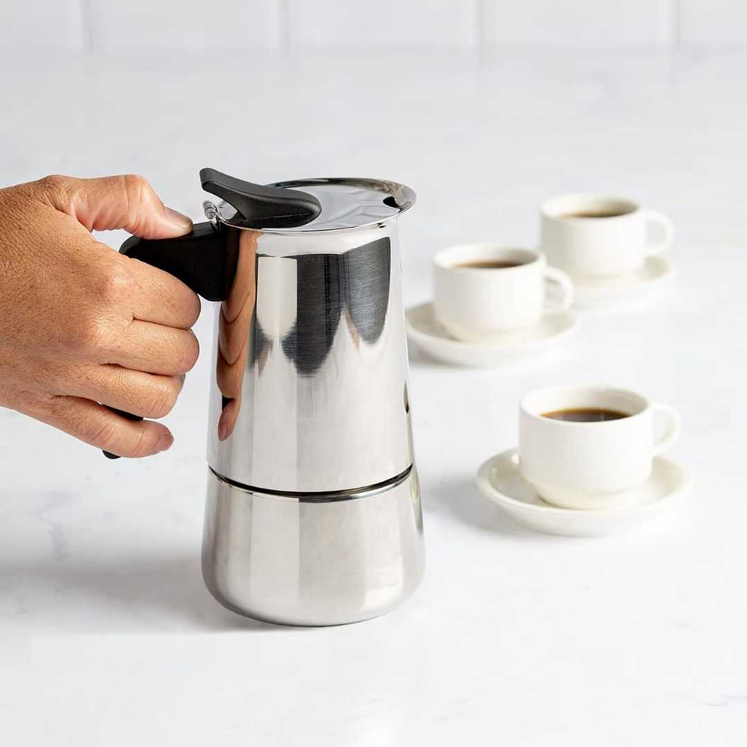 Cafetera Italiana Acero Inoxidable Espresso 6 Tazas Moderna 3