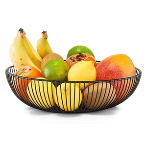 Frutero Metálico De Mesa Nórdico Redondo Minimalista Negro 28 x 8 cms