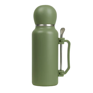 Termo Matero 1.3 Litros Acero Inoxidable + Mate Y Bombilla Verde