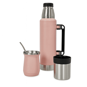 Termo De Acero Inoxidable 1.3 Litros + Mate 236ml Con Bombilla Color Rosa