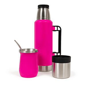 Termo De Acero Inoxidable 1.3 Litros + Mate 236ml Con Bombilla Color Rosa Chicle