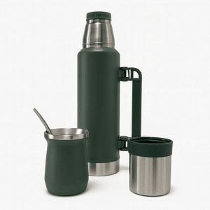 Termo De Acero Inoxidable 1.3 Litros + Mate 236ml Con Bombilla Color Verde