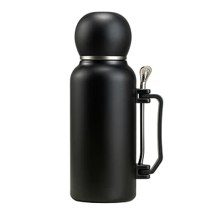 Termo Mate Acero Inoxidable 1.3 Litros Negro + Mate y Bombilla