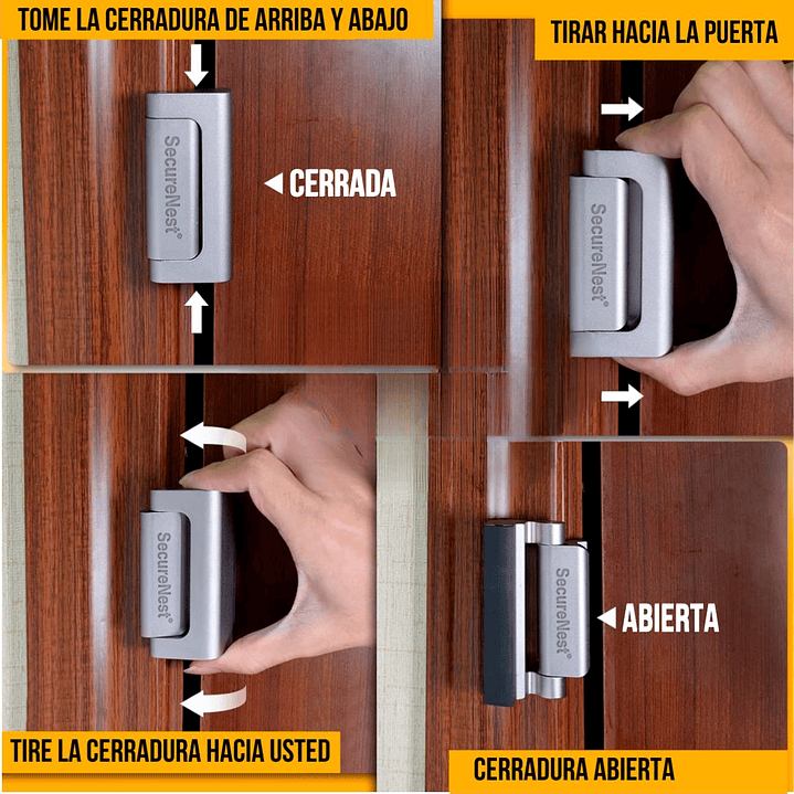 Cerradura de Seguridad Refuerzo para Puerta Picaporte Seguridad Plateado 4