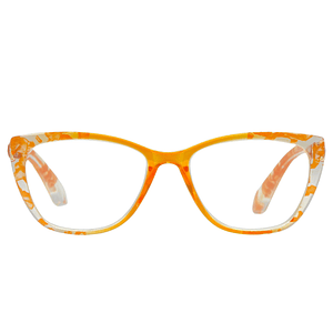 Elara Yellow Marble – Lentes de Lectura Cat-Eye para Mujer con Filtro Azul