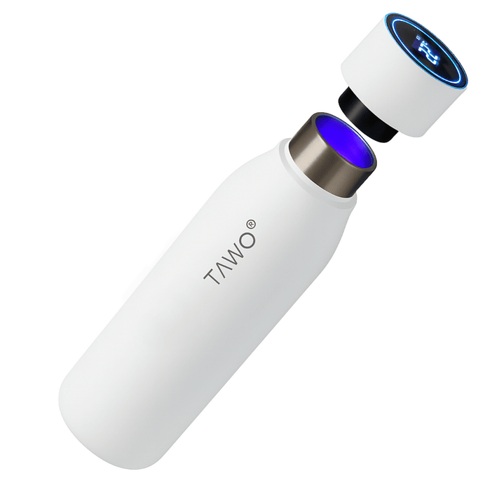 Botella de Agua Autolimpiante UV Tawo 750 ml Blanca – con Purificador Inteligente y Recordatorio de Hidratación 1