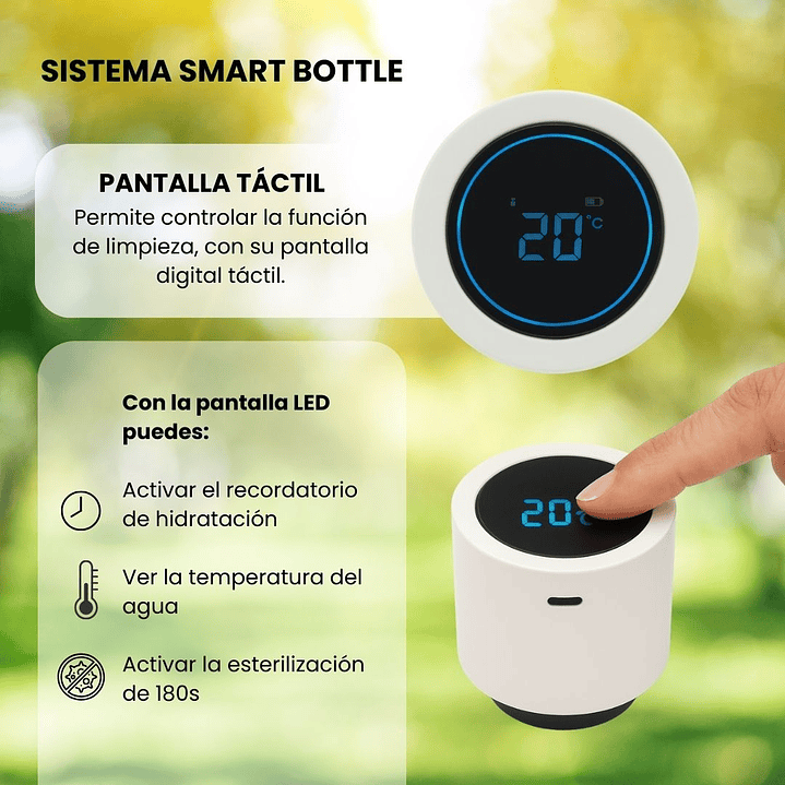 Botella de Agua Autolimpiante UV Tawo 750 ml Blanca – con Purificador Inteligente y Recordatorio de Hidratación 4