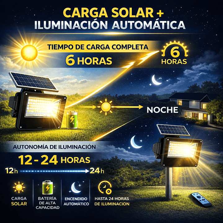 Reflector Foco Solar Led 3000w Con Panel Solar Exterior Ip66 3