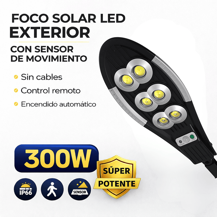 Foco Solar Led 300w Exterior Sensor Movimiento Soporte Ip66 2