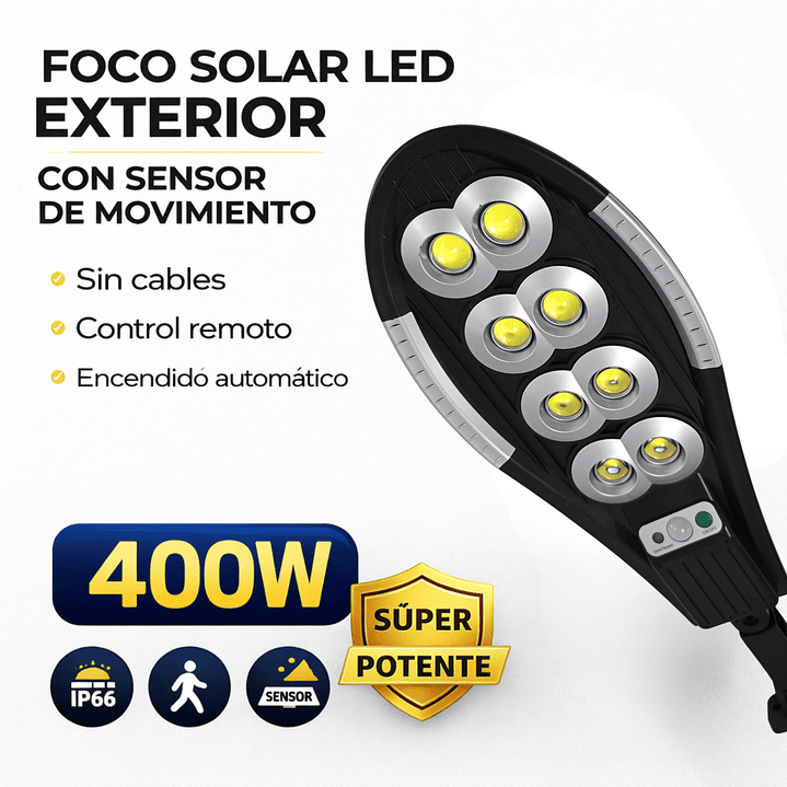 Foco Solar Led 400w Exterior Sensor Movimiento Soporte Ip66 2
