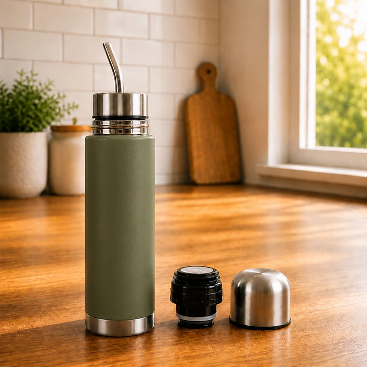 Termo Mate Acero Inoxidable 2 en 1 Botella Termica Tawo 750 Ml Verde 3