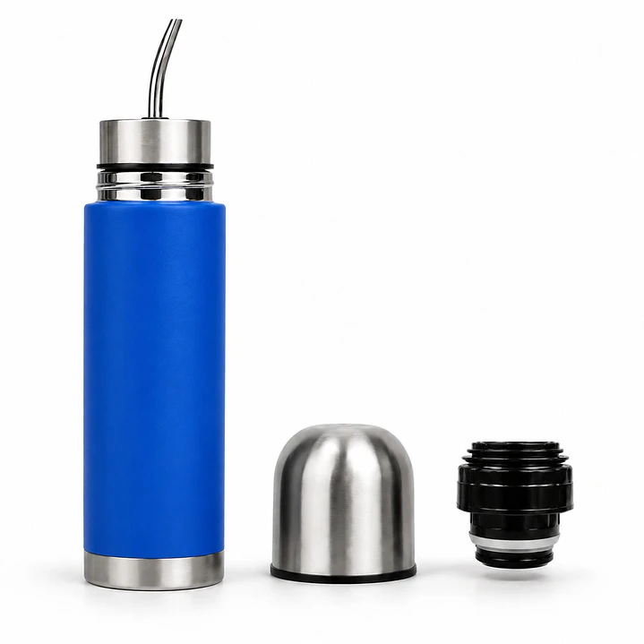 Termo Mate Acero Inoxidable 2 en 1 Botella Termica Tawo 750 Ml Azul 1