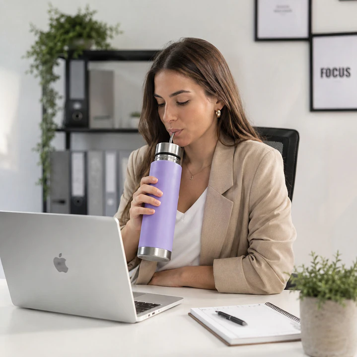 Termo Mate Acero Inoxidable 2 en 1 Botella Termica Tawo 750 Ml Morado 2
