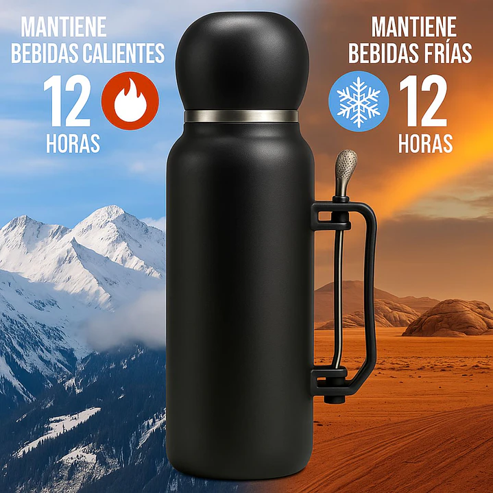 Termo Mate Acero Inoxidable 1.3 Litros Verde Claro + Mate y Bombilla 5