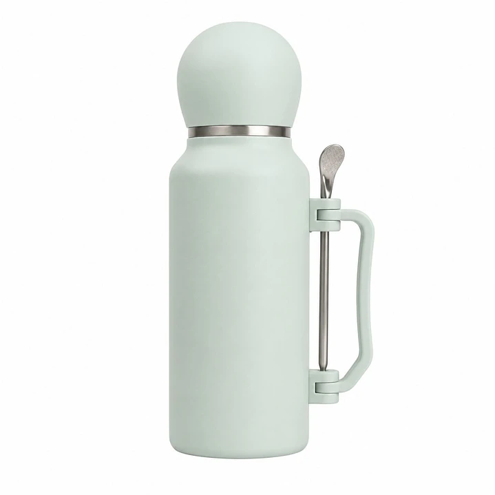 Termo Mate Acero Inoxidable 1.3 Litros Verde Claro + Mate y Bombilla 4
