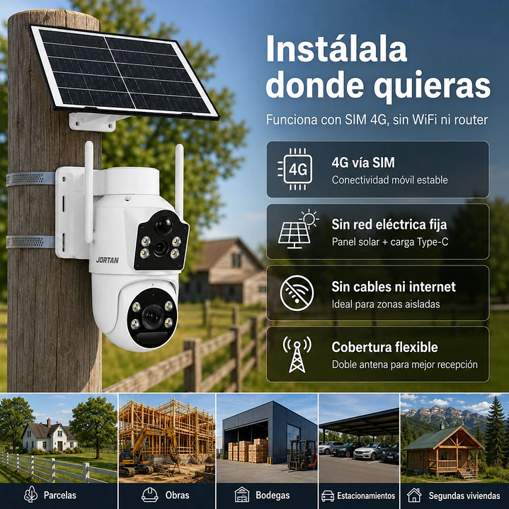Cámara de Seguridad Exterior Solar 4G Chip SIM Doble Lente Jortan JT-9682 4