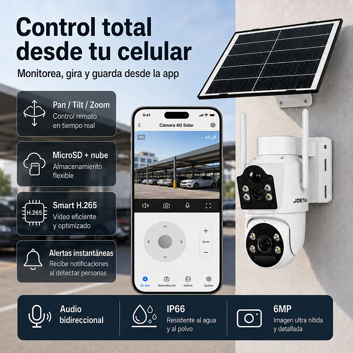 Cámara de Seguridad Exterior Solar 4G Chip SIM Doble Lente Jortan JT-9682 6