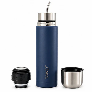 Termo Mate Autocebante Acero Inoxidable 2 en 1 Tawo 750 Ml - Azul Marino