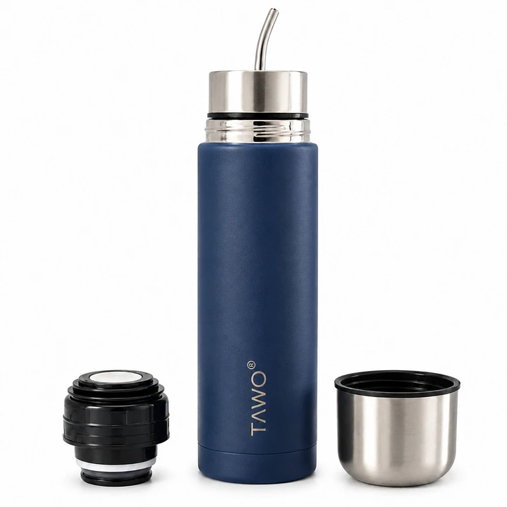 Termo Mate Autocebante Acero Inoxidable 2 en 1 Tawo 750 Ml - Azul Marino 1