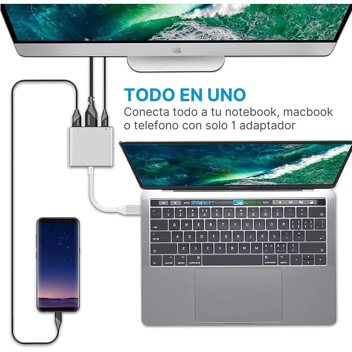 Adaptador Usb C A Hdmi 4k Con Usb Carga Thunderbolt Macbook 6