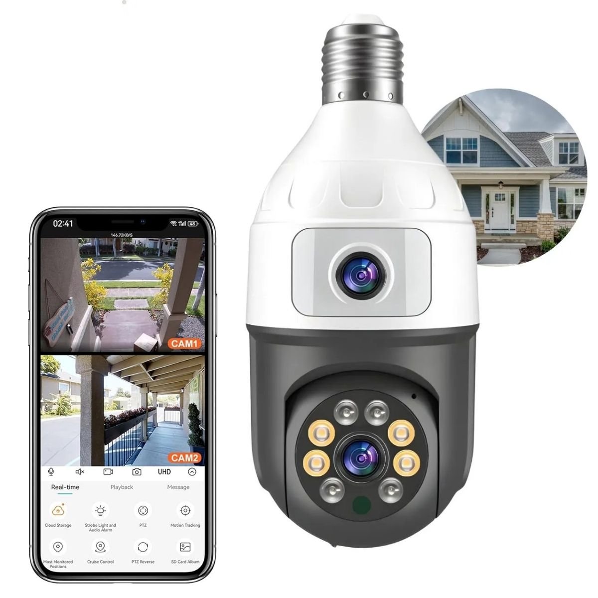 Cámara Ampolleta WiFi Full HD Doble Lente y Visión 360° Motorizada Jortan JT-9696