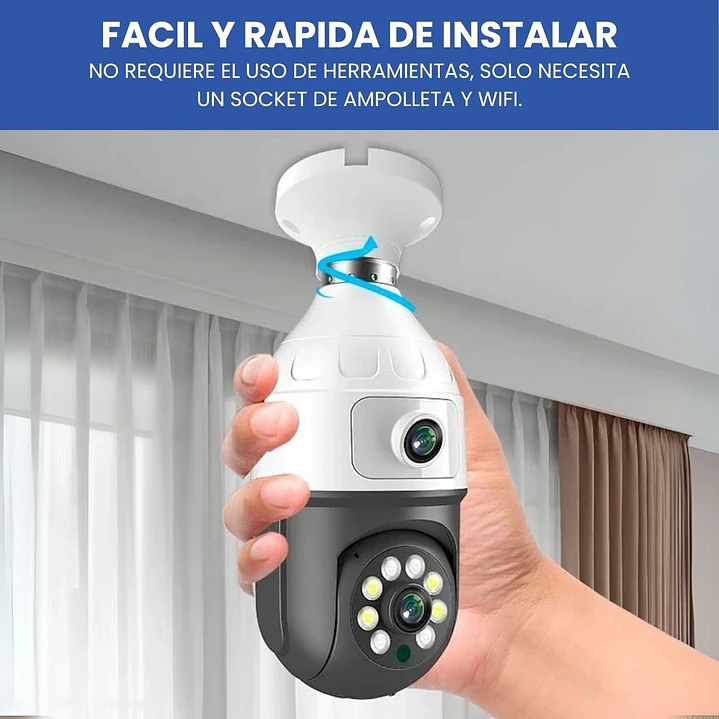 Cámara Ampolleta WiFi Full HD Doble Lente y Visión 360° Motorizada Jortan JT-9696 4