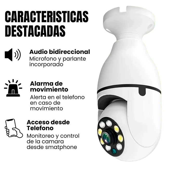 Cámara Ampolleta WiFi Full HD Visión 360° y Audio Bidireccional Jortan JT-8177 3