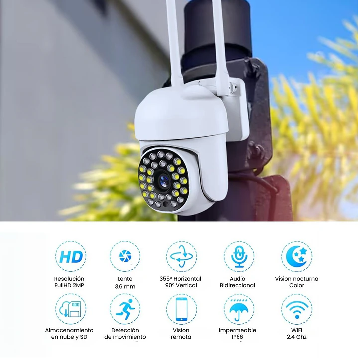 Cámara de Seguridad Exterior Full HD WiFi Visión Nocturna y Audio Bidireccional Jortan JT-8161QJ 2