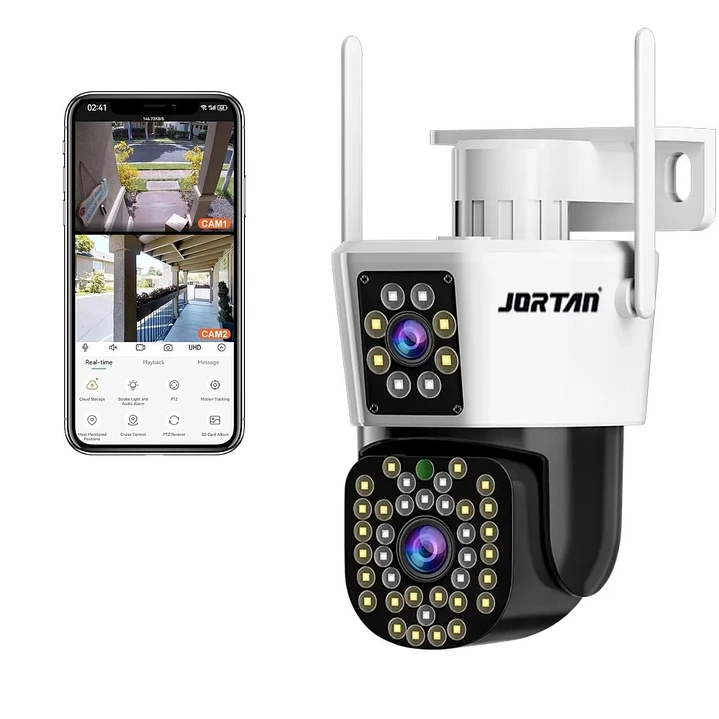 Cámara de Seguridad Exterior WiFi 4MP Doble Lente Visión Nocturna y Alarma Jortan JT-8293 1