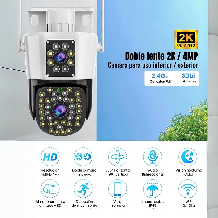 Cámara de Seguridad Exterior WiFi 4MP Doble Lente Visión Nocturna y Alarma Jortan JT-8293 2
