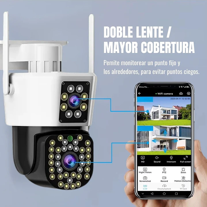 Cámara de Seguridad Exterior WiFi 4MP Doble Lente Visión Nocturna y Alarma Jortan JT-8293 7