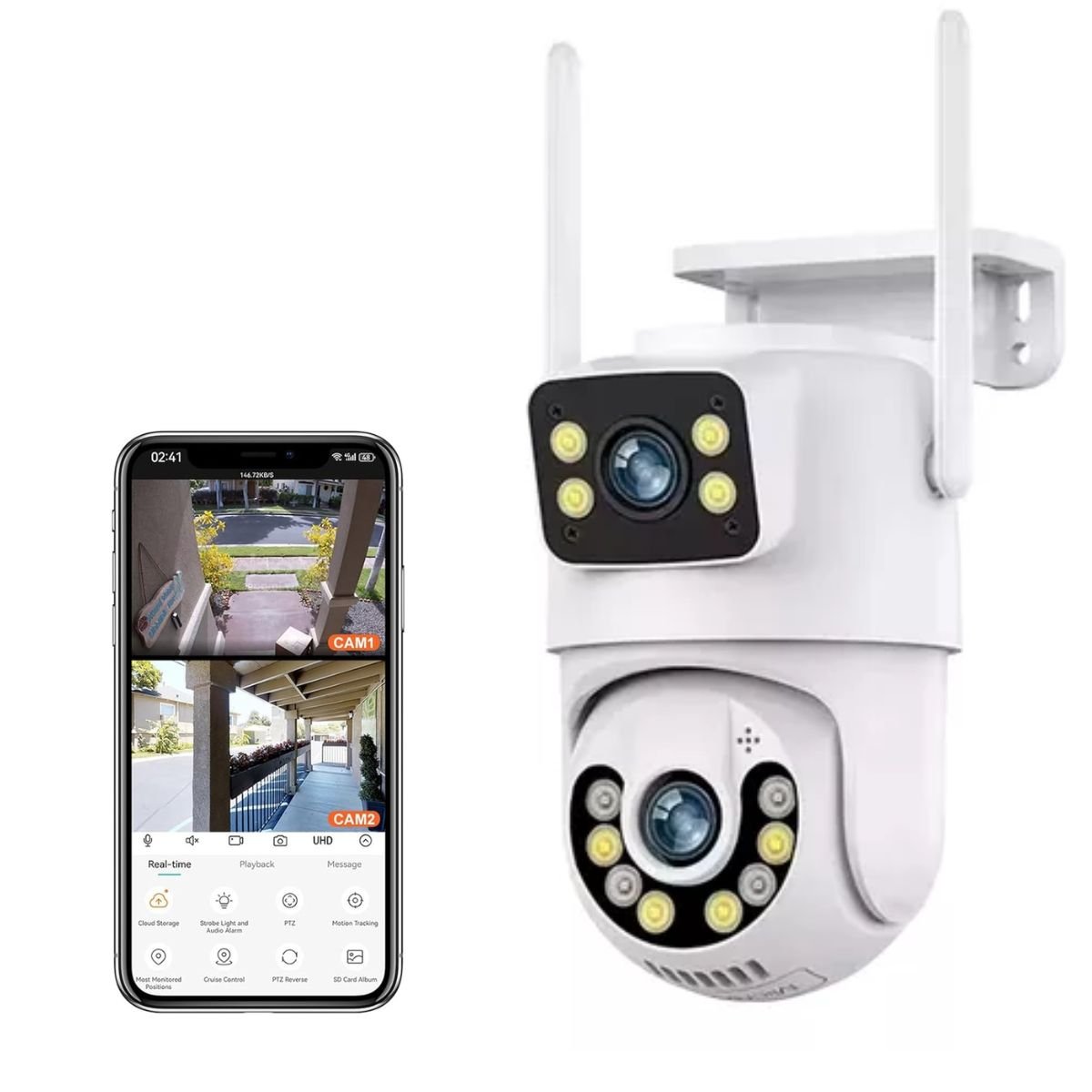 Cámara de Seguridad Exterior WiFi 4MP Doble Lente y Visión Nocturna Jortan JT-8698Pro