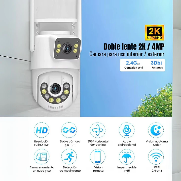 Cámara de Seguridad Exterior WiFi 4MP Doble Lente y Visión Nocturna Jortan JT-8698Pro 2