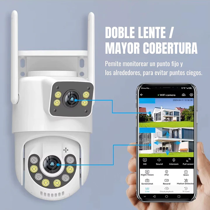 Cámara de Seguridad Exterior WiFi 4MP Doble Lente y Visión Nocturna Jortan JT-8698Pro 3