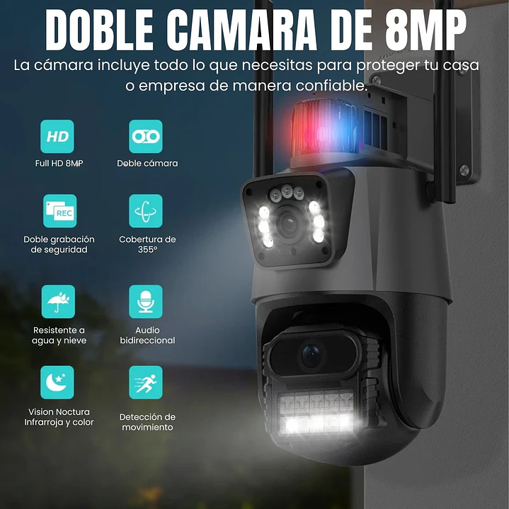 Cámara de Seguridad Exterior WiFi 8MP Doble Lente y Visión Nocturna Jortan JT-9687 Pro 2