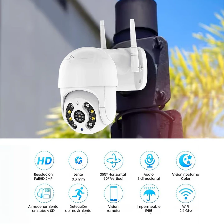 Cámara de Seguridad Exterior WiFi Full HD Visión Nocturna y Detección de Movimiento Jortan JT-8160QJ 2